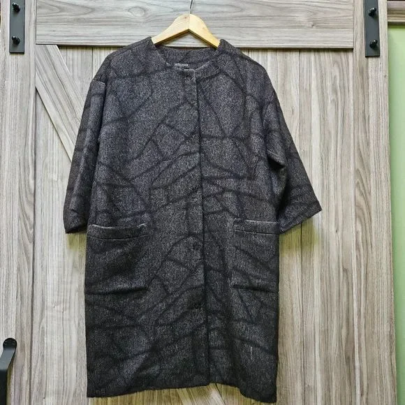 Eileen Fisher Petite Wool Alpaca Blend Coat Black/Gray